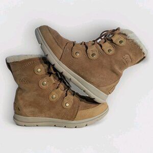 Sorel Winter Snow Boots Womens Sz 7 Explorer Joan Brown Leather Suede Faux Fur